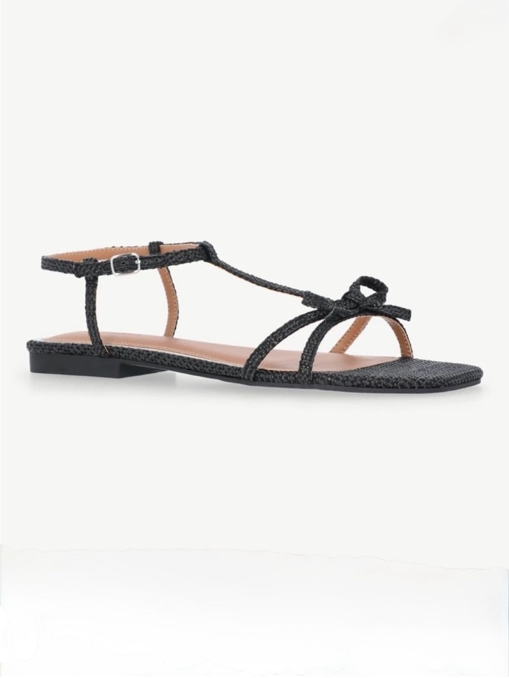 Free Assembly Black Bow Raffia Sandals
Flat Strappy Size 7 NWT Neutral